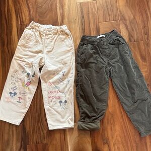 Zara Kids size 6 Bottoms - Cream Mickey Mouse jeans and olive lined corduroys